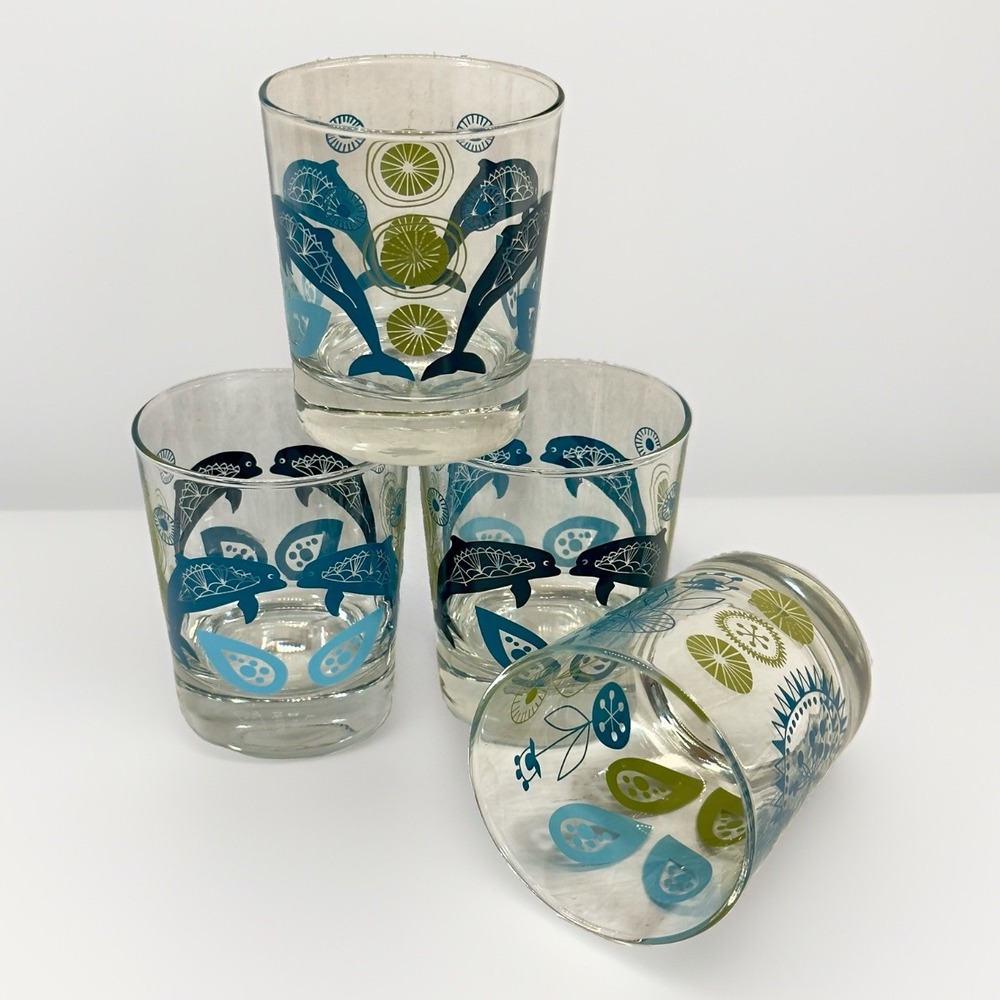 VTG 4 Ikea MCM Lowball Glasses 8 Oz Turquoise~Green MCM Coastal Design~Pristine